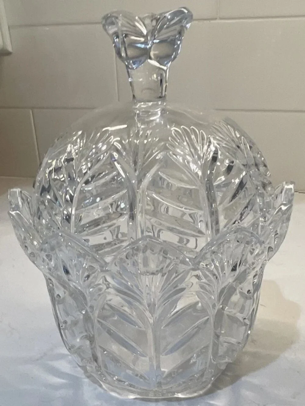 Crystal Clear Cut Glass Candy Jar Canister, Includes Lid (antique)